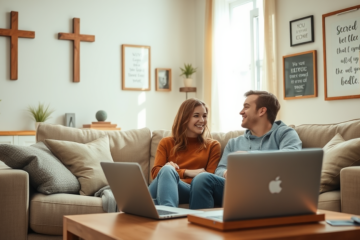 An image representing Christian singles connecting online through faith-based dating platforms.