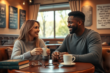 A couple discussing their Christian dating journey in a peaceful setting.