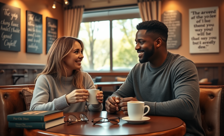A couple discussing their Christian dating journey in a peaceful setting.