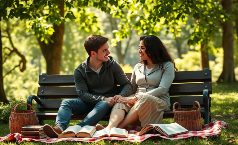 A couple discussing their values and goals for a Christian relationship.