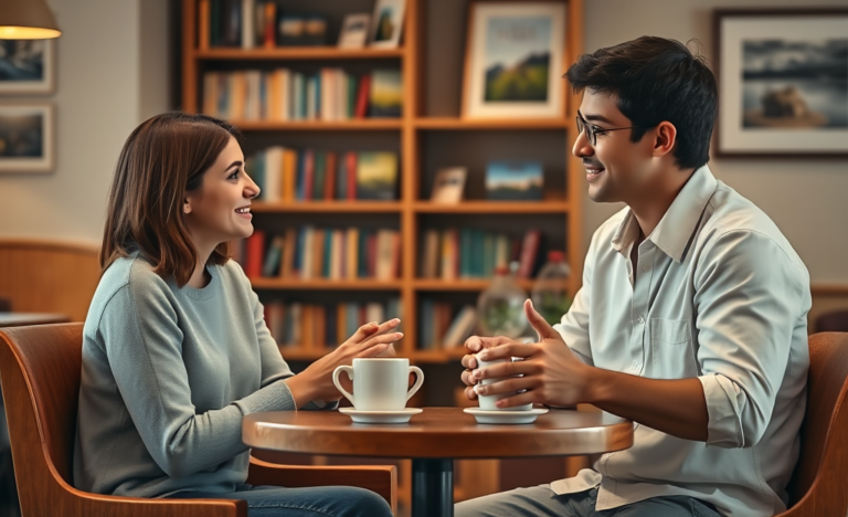 A couple discussing their faith while enjoying a safe Christian dating experience.