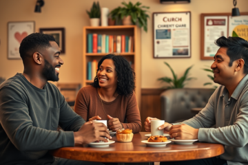 A couple enjoying a date while discussing their faith on a Christian dating site.