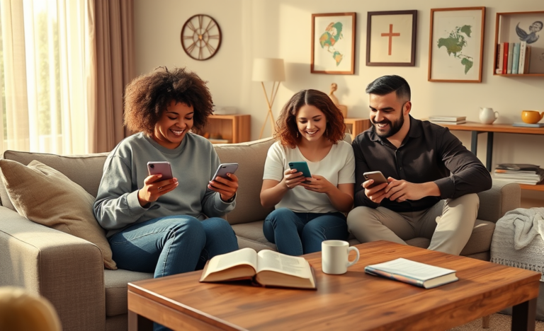 A collage of popular Christian apps used for faith and prayer enhancement.