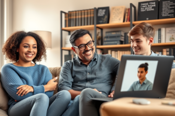A couple chatting on a laptop, symbolizing online Christian dating.