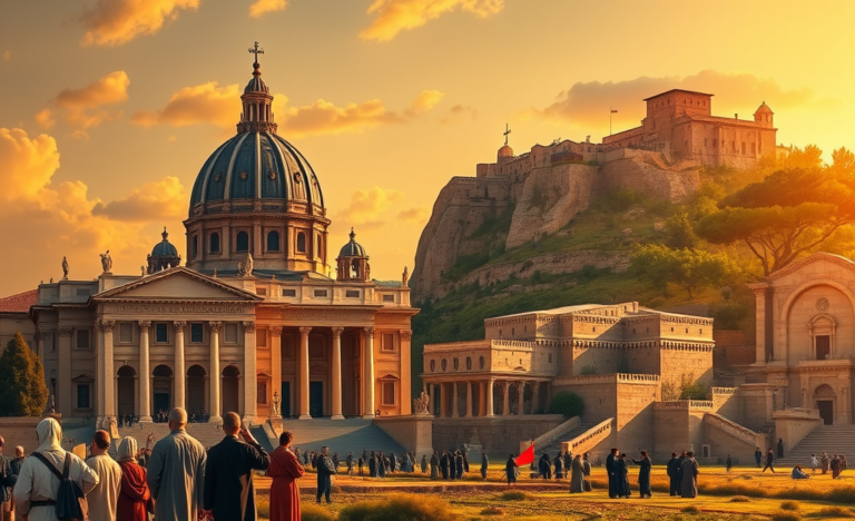 A serene view of a historical Christian site that inspires faith and truth.