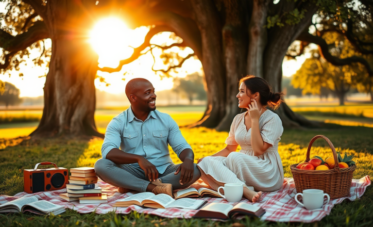 A couple discussing their faith and relationship goals, symbolizing the start of a Christian relationship.