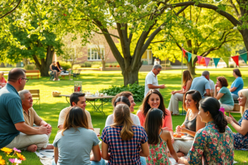 A diverse group of people engaged in a community faith gathering