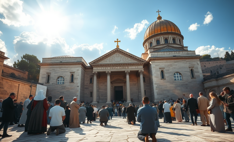 A scenic view of iconic Christian pilgrimage sites showcasing their historical and spiritual significance.