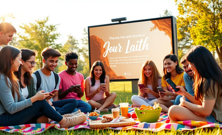 An illustration depicting the rise of Christian platforms and their impact on faith engagement among younger generations.