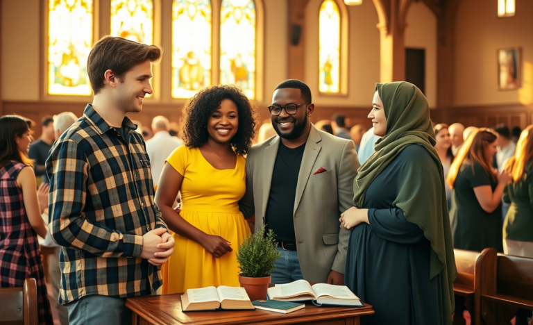 A group of Christian singles engaging in community activities, representing various avenues to find love within faith.