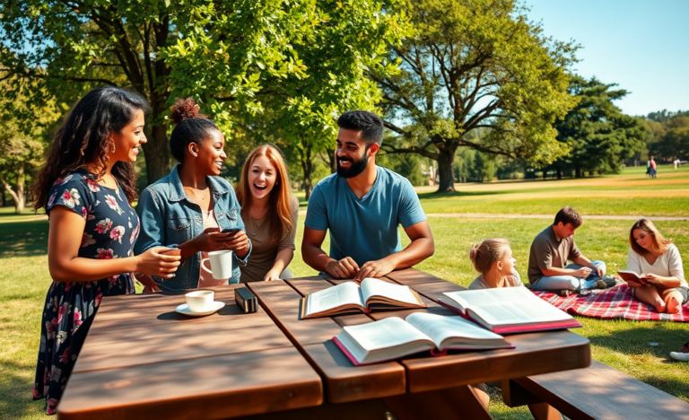 A group of Christian people engaging in meaningful connections and fellowship through various community platforms.