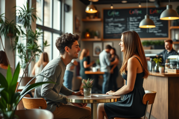 A couple exploring their faith together in a modern Christian dating context.