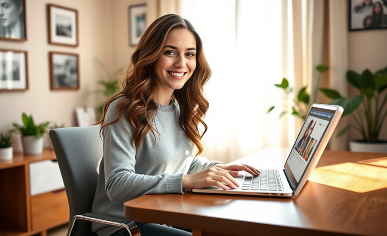 A happy man chatting online with single Russian women.