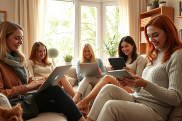 A group of Russian single women engaged in online activities, showcasing warmth and openness to new relationships.