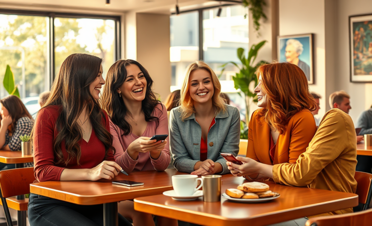 A group of smiling Russian single women looking to connect over conversation.