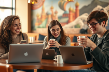 A vibrant group of Russian single women engaging in conversation, symbolizing openness to new connections and friendships.