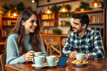 A couple sitting together with a warm smile, representing love and faith in a Christian relationship.