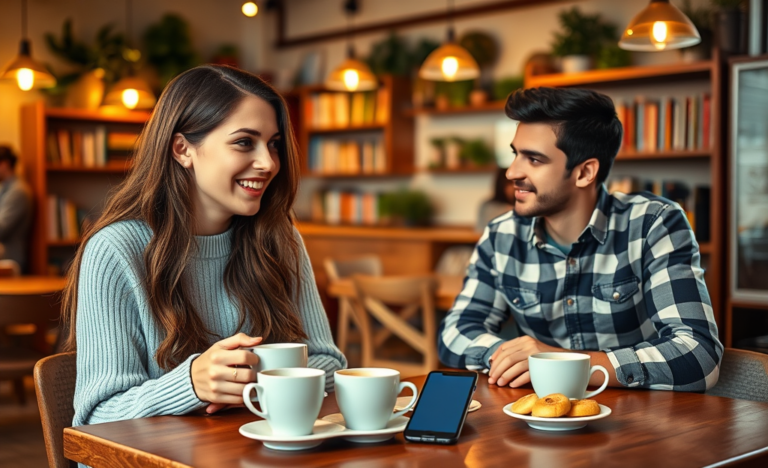 A couple sitting together with a warm smile, representing love and faith in a Christian relationship.